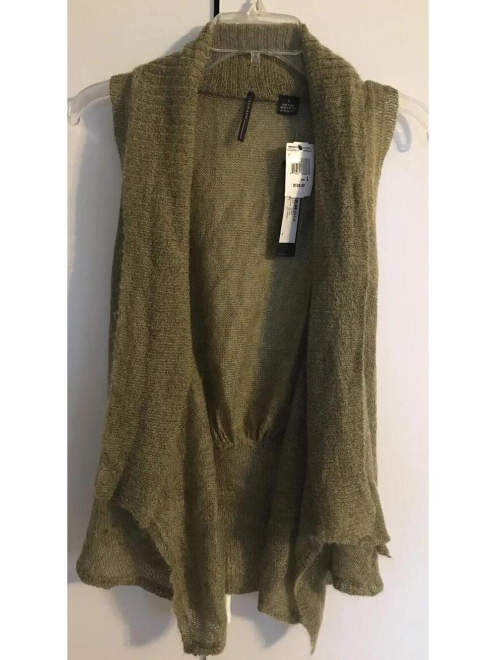 Isda & Co Womens Large Sprout Green Open Front Mohair-Blend Air Vest NWT! M1016